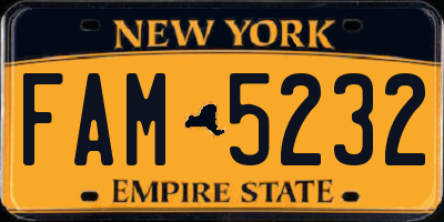 NY license plate FAM5232