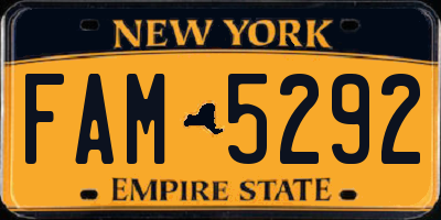 NY license plate FAM5292
