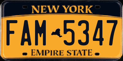 NY license plate FAM5347