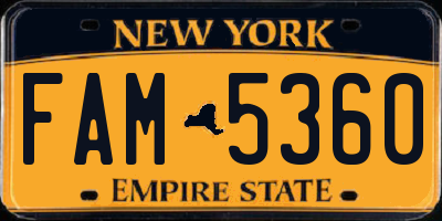 NY license plate FAM5360