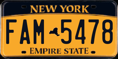 NY license plate FAM5478
