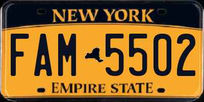 NY license plate FAM5502