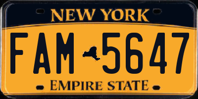 NY license plate FAM5647