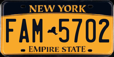 NY license plate FAM5702