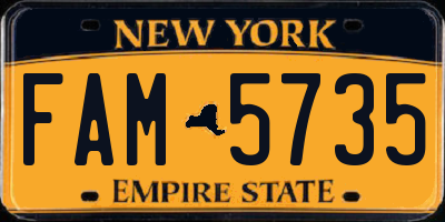 NY license plate FAM5735