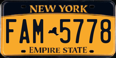 NY license plate FAM5778