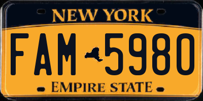 NY license plate FAM5980