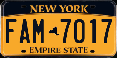 NY license plate FAM7017