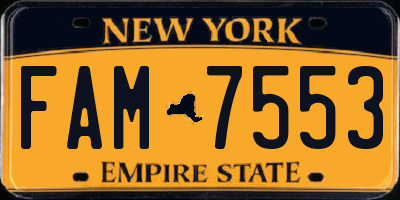 NY license plate FAM7553