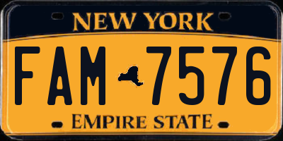 NY license plate FAM7576