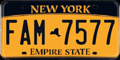 NY license plate FAM7577
