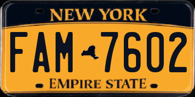 NY license plate FAM7602