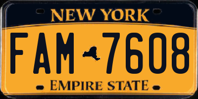NY license plate FAM7608