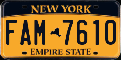 NY license plate FAM7610