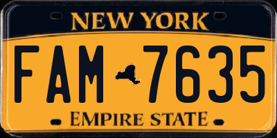 NY license plate FAM7635