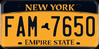NY license plate FAM7650