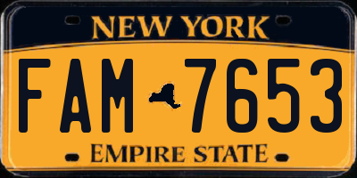 NY license plate FAM7653