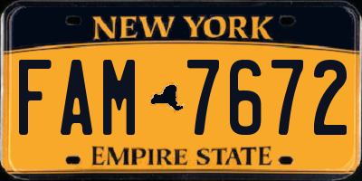 NY license plate FAM7672