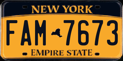 NY license plate FAM7673