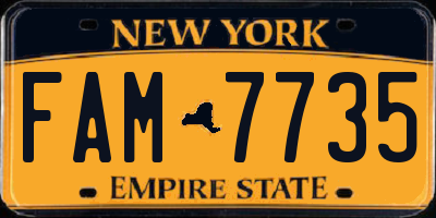NY license plate FAM7735