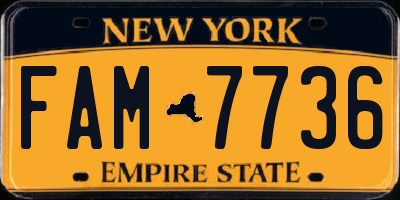 NY license plate FAM7736