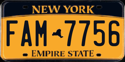 NY license plate FAM7756