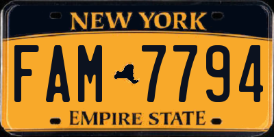 NY license plate FAM7794