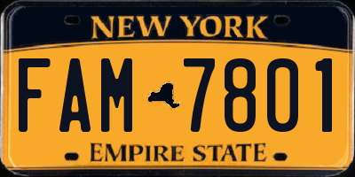 NY license plate FAM7801