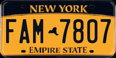 NY license plate FAM7807