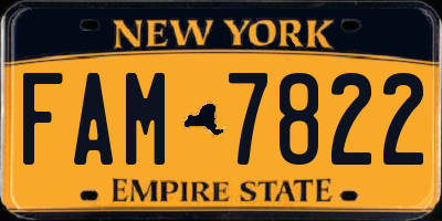 NY license plate FAM7822