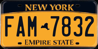 NY license plate FAM7832