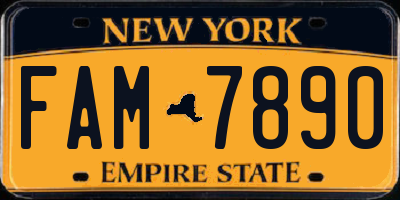 NY license plate FAM7890