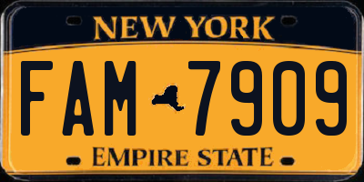 NY license plate FAM7909