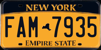 NY license plate FAM7935