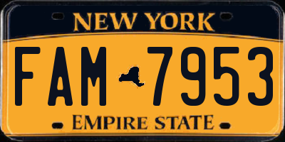 NY license plate FAM7953