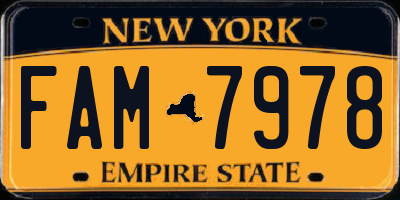 NY license plate FAM7978