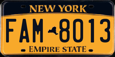 NY license plate FAM8013