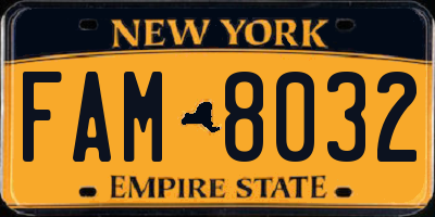 NY license plate FAM8032