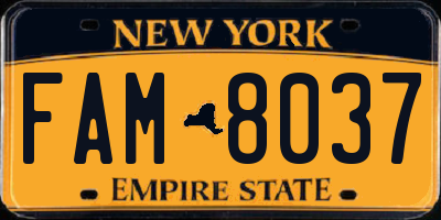 NY license plate FAM8037