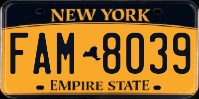 NY license plate FAM8039