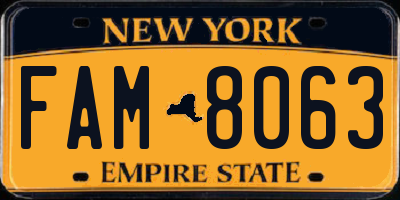 NY license plate FAM8063