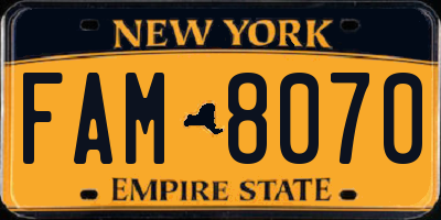 NY license plate FAM8070