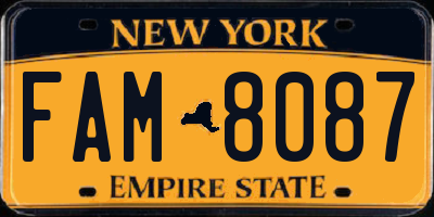 NY license plate FAM8087