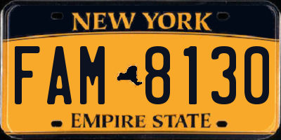 NY license plate FAM8130