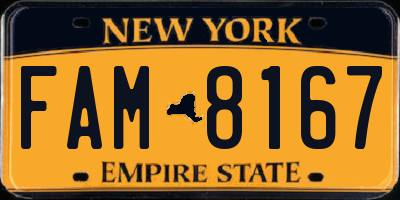 NY license plate FAM8167