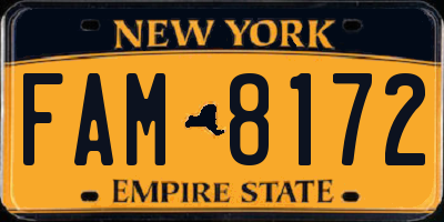 NY license plate FAM8172