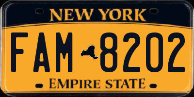 NY license plate FAM8202