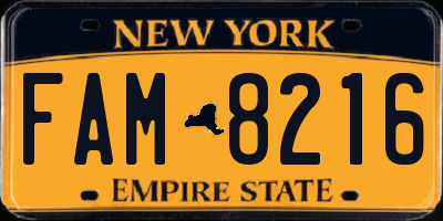 NY license plate FAM8216