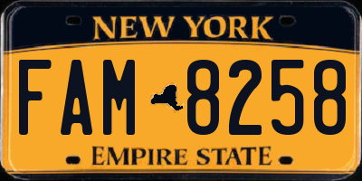 NY license plate FAM8258