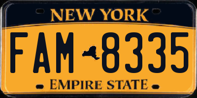 NY license plate FAM8335